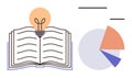 Open Book with Light Bulb and Pie Chart Representing Knowledge, Learning, and Analytics Royalty Free Stock Photo