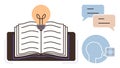 Open Book with Light Bulb and Speech Bubbles Representing Knowledge Sharing and Learning Concepts Royalty Free Stock Photo