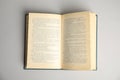Open book on light grey background. Space for text Royalty Free Stock Photo