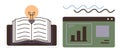 Open Book with Lightbulb and Bar Graph on Digital Screen Representing Learning and Analysis Royalty Free Stock Photo