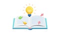 Open Book, Lightbulb & Dotted Paths, Learning Journey & Insight, vector design Generative AI Royalty Free Stock Photo