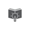 Open book with lightbulb vector icon symbol isolated on white background