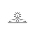 Open book with lightbulb vector icon symbol isolated on white background