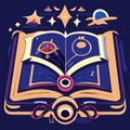 Open book with magic symbols. Vector illustration in a flat style. generative AI Royalty Free Stock Photo