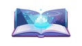 Open book with magical glowing light rising, mystical knowledge, vector design Generative AI Royalty Free Stock Photo