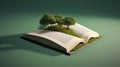 Open book with magical green tree and nature background. Generative AI Royalty Free Stock Photo