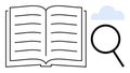 Open Book with Magnifying Glass and Cloud Suggesting Research and Knowledge Exploration Royalty Free Stock Photo