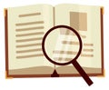 Open book with magnifying glass. Research color icon Royalty Free Stock Photo