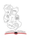 Open book with math lesson flying elements Royalty Free Stock Photo