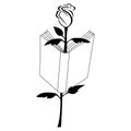 Open book in the middle of a rose, like a bookmark. Concept of literature, poetry, reading, education. Design for decoration