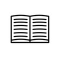 Open book, minimal black and white outline icon. Flat vector illustration. Isolated on white.