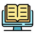 Open book on monitor icon color outline vector