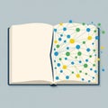 Book with a network of colorful nodes and lines on one page, representing Royalty Free Stock Photo