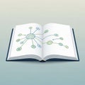 Open book with a network diagram featuring cloud computing elements Royalty Free Stock Photo