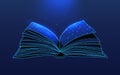 Open book, online education,back to the school, study of different subjects. reading,wireframe,low poly ,isolated,dark-blue backgr
