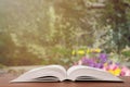 Open book over the landscape background Royalty Free Stock Photo