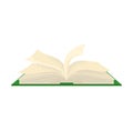 Open book pages fluttering. Green cover beige pages old classic book. Reading, education, library Royalty Free Stock Photo