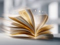 An open book with pages flying and glowing, creating a magical and inspiring scene that symbolizes knowledge, imagination, and the Royalty Free Stock Photo