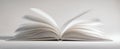 The open book with pages in motion on a minimalist background.AI generated image Royalty Free Stock Photo