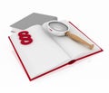 Open book with a paragraph and magnifying glass Royalty Free Stock Photo