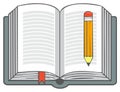 Open book with pencil and bookmark illustration symbolizing education learning writing and creativity Royalty Free Stock Photo