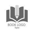 Open book and pencil. A simple vector illustration for a logo, emblem, or brand Royalty Free Stock Photo