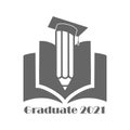 Open book and pencil. A simple vector illustration for the logo, emblem, or brand of the graduating class Royalty Free Stock Photo