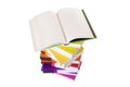 Open book and pile of books Royalty Free Stock Photo