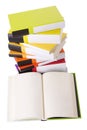 Open book and pile of books Royalty Free Stock Photo