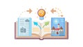 An Open Book with a Pop-Up Castle and Bright Ideas Icon Vector Design, vector design Generative AI Royalty Free Stock Photo