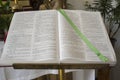 Open Book of Psalms, green bound bookmark over the page Royalty Free Stock Photo