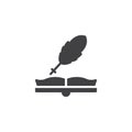 Open book and quill vector icon