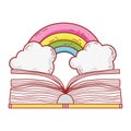 Open book rainbow fantasy literature cartoon isolated design