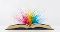 Open Book with Rainbow Ink Splash Royalty Free Stock Photo