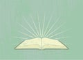 Open book with rays. Vintage poster in grunge style. Vector illustration.