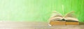 Open book, reading, learning, education concept, panorama format Royalty Free Stock Photo