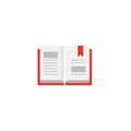 Open book with red bookcover and ribbon bookmark. Flat icon isolated on white background Royalty Free Stock Photo