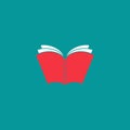 open book with red cover isolated on blue background. Flat reading icon Royalty Free Stock Photo