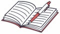 Open book with red pen, reading and writing, vector design Generative AI Royalty Free Stock Photo