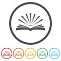 Open book with shine rays icon. Set icons in color circle buttons Royalty Free Stock Photo
