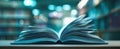 The open book showcasing its pages in a library setting..AI generated image Royalty Free Stock Photo