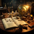 Capricorn at Work Astrologers Desk with Zodiac Charts