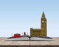Open book with sketch of London on top Royalty Free Stock Photo