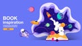 Open book, space background, school, reading and learning , Imagination and inspiration picture. Fantasy and creative ,Vector flat Royalty Free Stock Photo