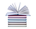 Open book on stack of books. Royalty Free Stock Photo