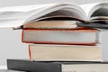 Open book on a stack of books close up. School concept Royalty Free Stock Photo