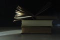 Open book on a stack of books, reading, education, education concept,  free copy space Royalty Free Stock Photo