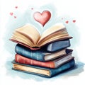 Open book stack love hearts books reading knowledge passion learning education romance literature Royalty Free Stock Photo