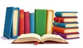 Open book stack textbook library study education learning reading literature knowledge enchant tidy scene of colorful hardback Royalty Free Stock Photo