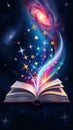 Open Book with Stars and Galaxy Exploding From Pages Creates Magic Royalty Free Stock Photo